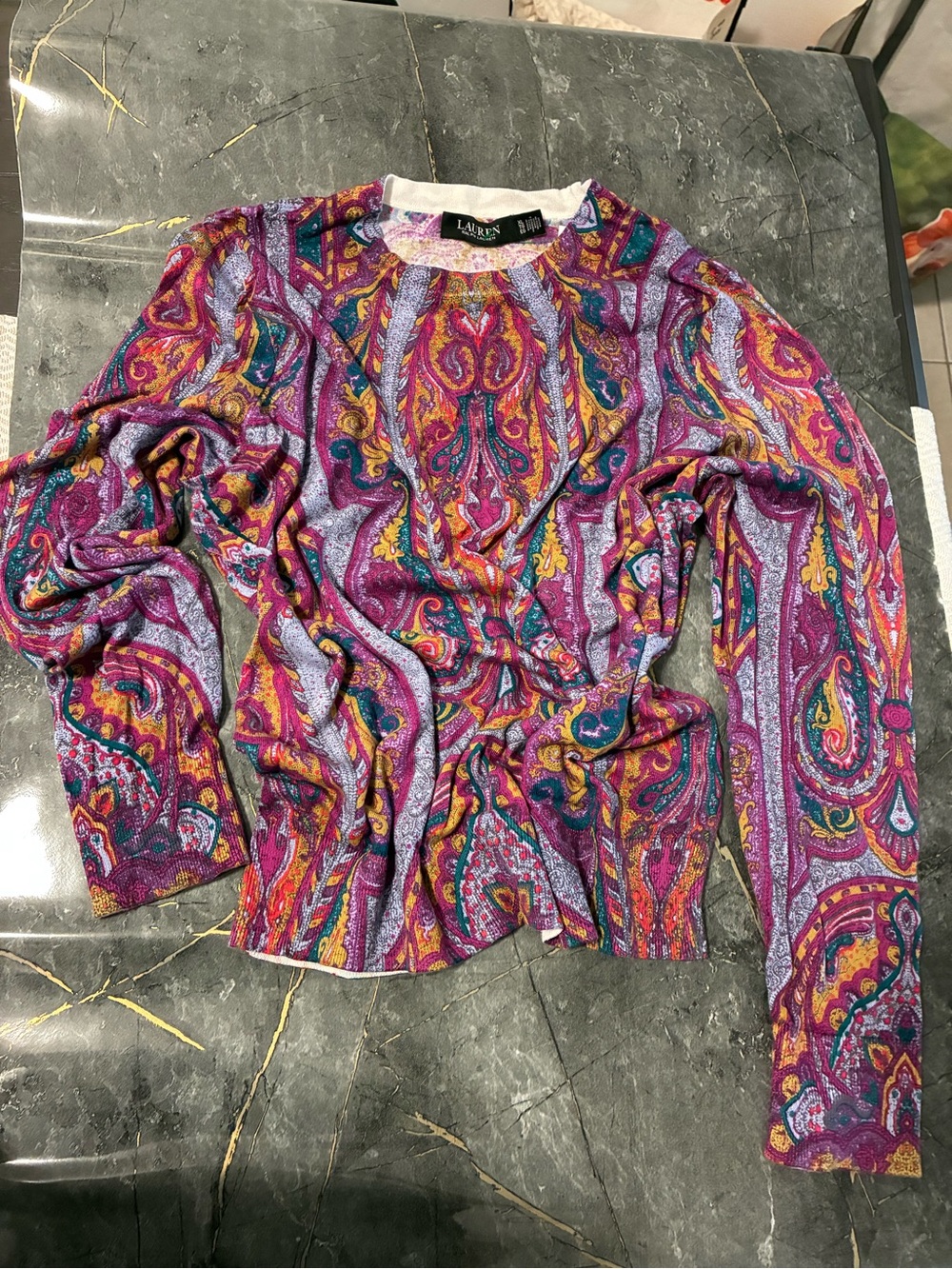 Ralph Lauren Purple Paisley Long-Sleeve Tee with Teal & Gold Accents